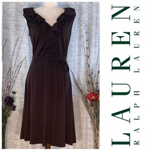 Lauren by Ralph Lauren solid brown sleeveless dress.